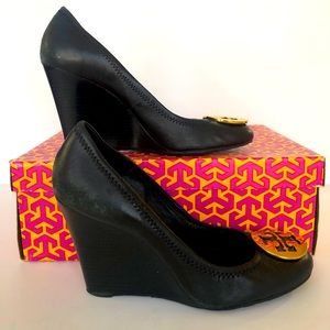 Tory Burch Sophie Wedge Black leather  7.5